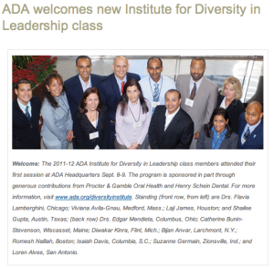 American Dental Association Institute for Diversity in Leadership group picture